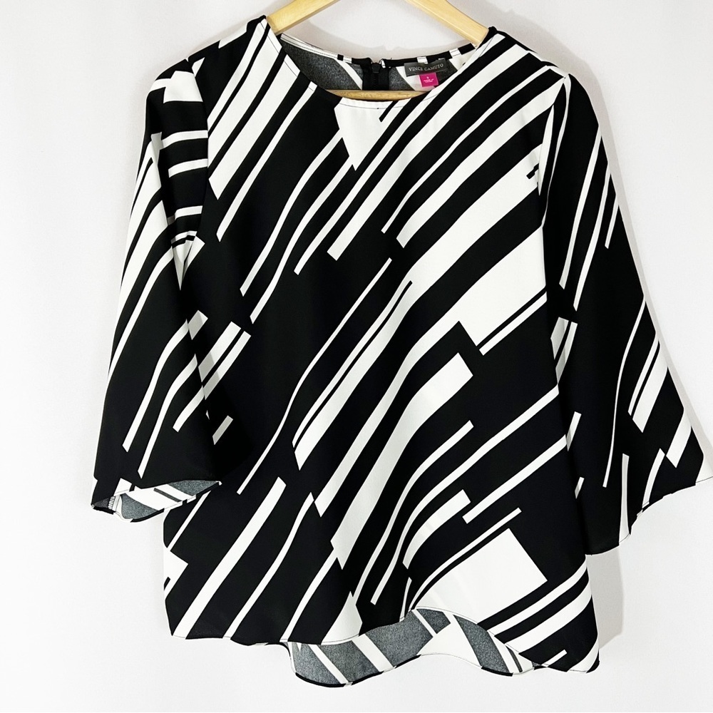 NWT Vince Camuto Black & White Stripe Blouse S Mod Career Office